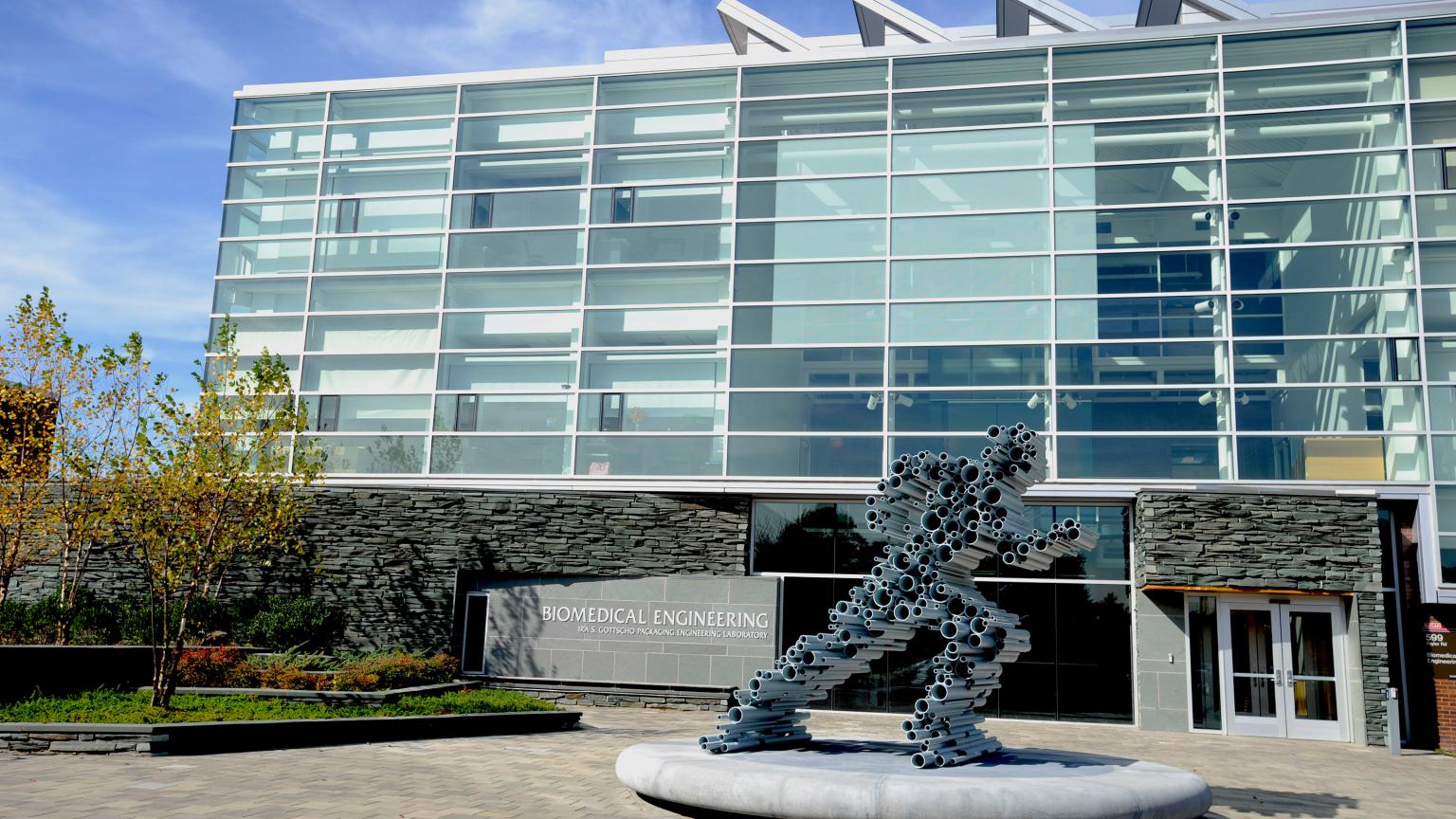 sculpture outside of Biomedical Engineering building on Busch Campus