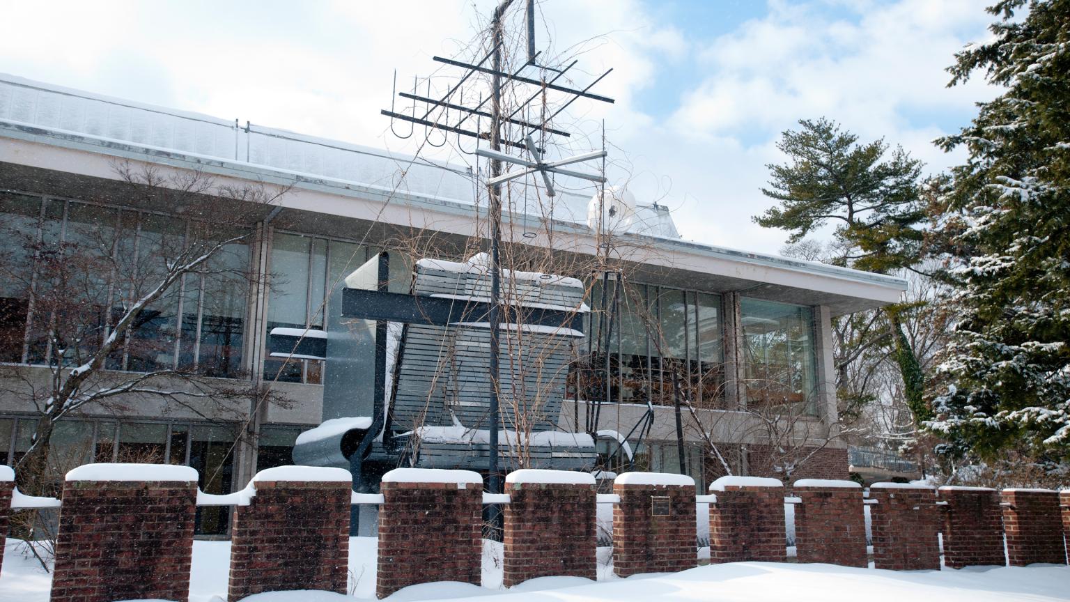 The Miraculating Machine in the Garden by Alice Aycock covered in snow, 2011