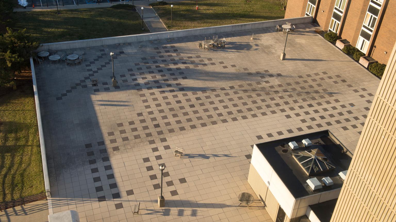 Chiron, a 1983 abstract mosaic sculpture by John L. Goodyear on the Medical School