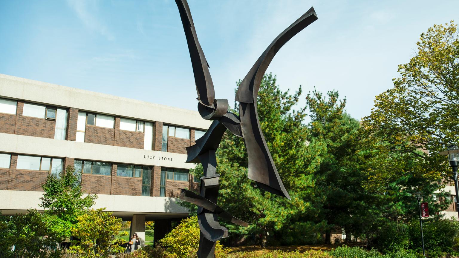 Calligraph KC III public sculpture by Herbert Ferber on Livingston Campus at Rutgers University–New Brunsswick in Piscataway