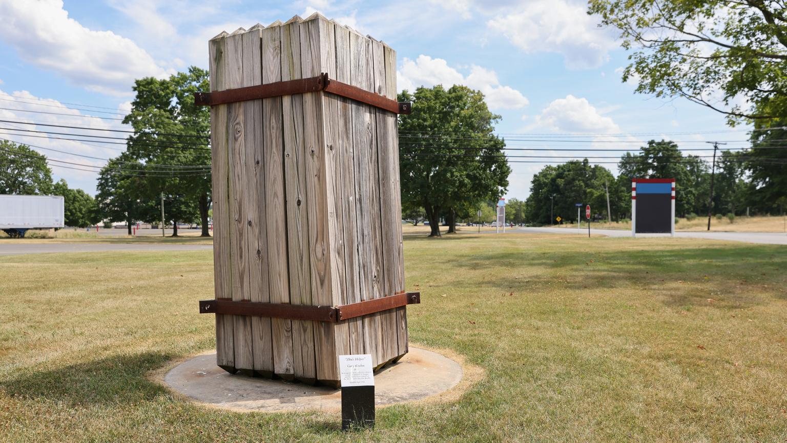 Zhu’s Helper by Gary Kuehn located outside the Visual Arts Building