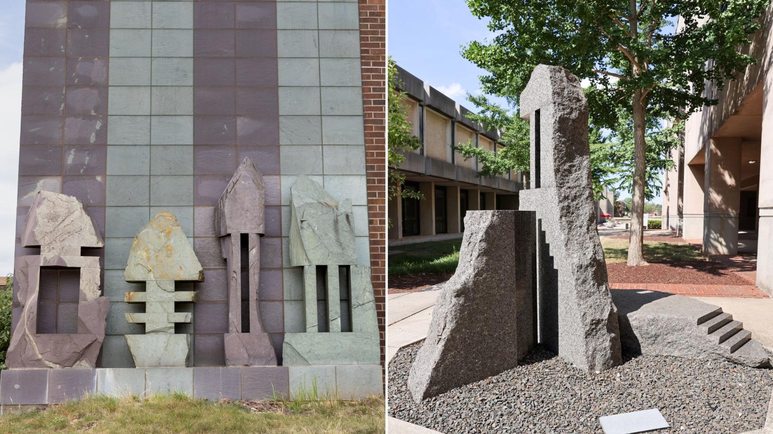 Quaternion I & II by Livio Saganic located outside the Environmental and Occupational Health Sciences Institute building