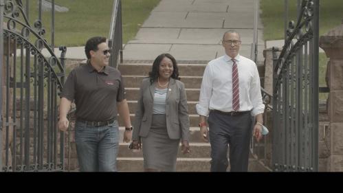 Vice Chancellor for Student Affairs Salvador Mena, Chancellor-Provost Francine Conway, Rutgers President Jonathan Holloway