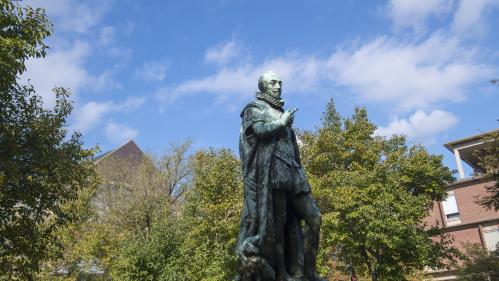 Silent Willie against a blue sky on the College Avenue campus