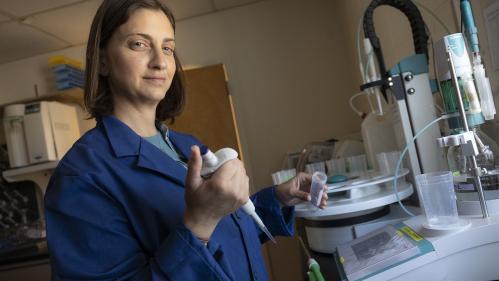 Gina Sideli, assistant professor of Plant Biology, in the chemistry lab at the Philip E. Marucci Center for Blueberry and Cranberry Research.