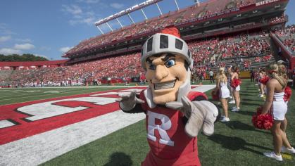 Scarlet Knight mascot and cheerleaders at SHI Stadium