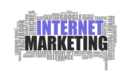 A word cloud illustration with internet marketing topics