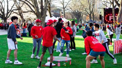 Students partake in activities offered during the Rutgers Dance Marathon held on Voorhees Mall