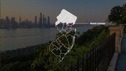 Image of the state of New Jersey with the top portion of the state highlighted.