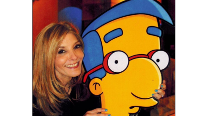 White female with Simpsons Milhouse cartoon