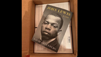Copies of David Greenberg's book John Lewis: A Life in a box
