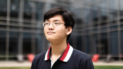 An Nguyen sits for a portrait at George Mason University in Fairfax, Va.