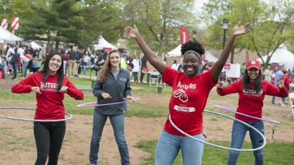 Students demonstrate their hula hoop skills at Rutgers Day