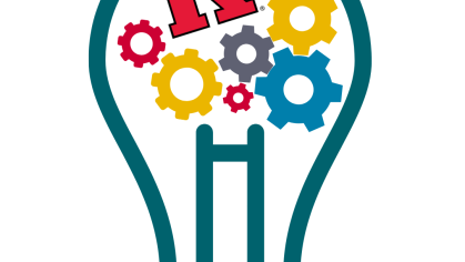 Light bulb with gears and Rutgers block 'R' inside - representing innovation at Rutgers.