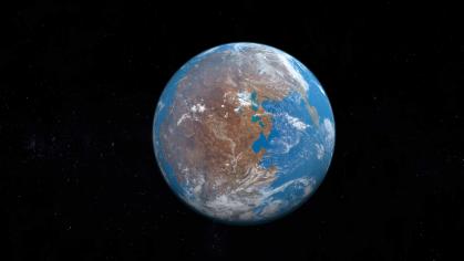 Earth floating in space, a totally black background.