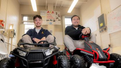  Graduating seniors Michael Gibbons (SOE ’25) and Aaron Clarion (SOE ’25), roommates and founders of A's 4 All (Accessible, Accommodating, Adaptive and Adventurous for All), design and modify toys and devices for children with physical and developmental disabilities.