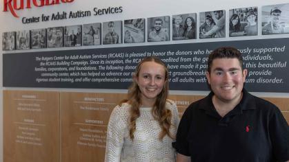 Alyssa Nielsen (left) stands next to Josh Garfinkel at the Rutgers Center for Adult Autism Services.