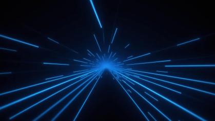 Scattered blue lines emanate from a point in the middle in front of a black background