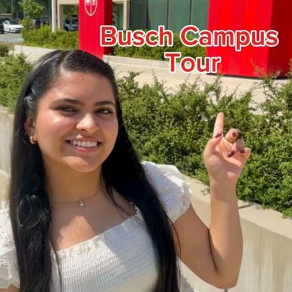 Student Hinaz Singh giving a tour of the Busch Campus