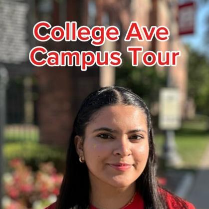 Student Hinaz Singh giving a tour of the College Ave Campus