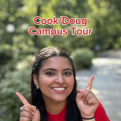 Student Hinaz Singh giving a tour of the Cook/Douglass Campus