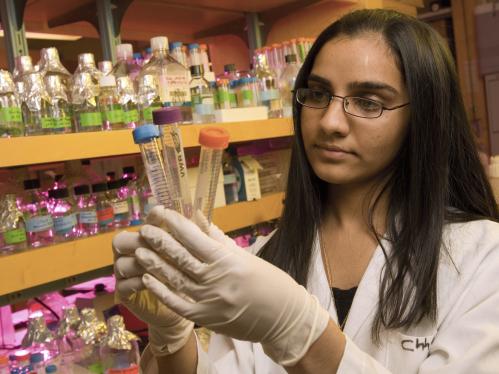 female student in lab