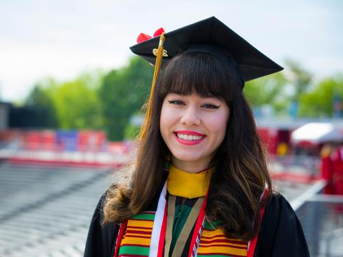 Phi Beta Kappa student Kelly Annie Mercado poses for a picture prior to University Commencement 2019