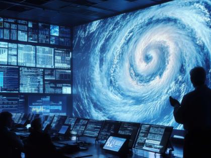 Climate researchers looking at data