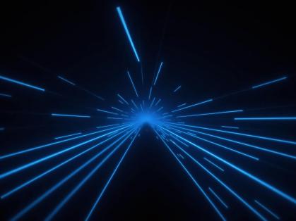 Scattered blue lines emanate from a point in the middle in front of a black background