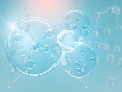 Blue blobs float in blue liquid