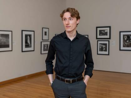 Rutgers University-New Brunswick student Reece Goodson stands in a gallery at the Zimmerli at Rutgers-New Brunswick.