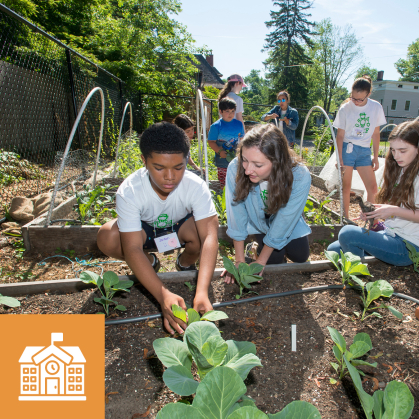 A group of students working in a garden