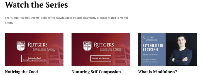 Image of three cards that show video content on mindful moments