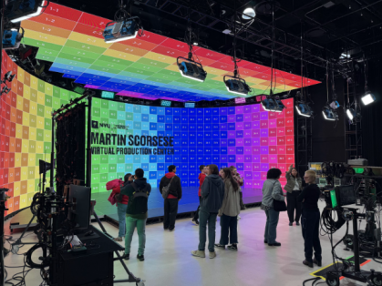 Students at a production site as part of Neal Bennett's class.