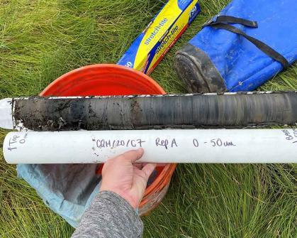 A core of sediment shows vestiges of past storms.
