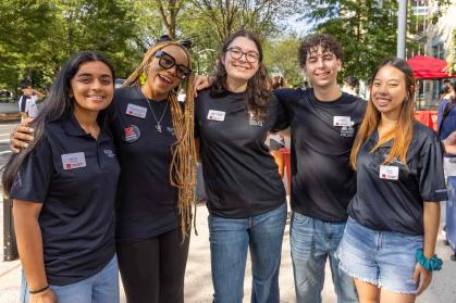 Student leaders at the Honors College include Anjali Patel (left), Nkosazana Burke-Douglas, Aleksandra Mondrzik, Jerry DeBlois and Alina Chen.