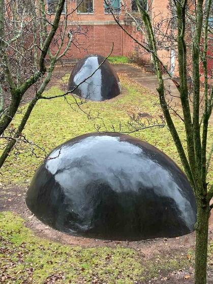 "Neither Whales nor Turtles" is in the courtyard of the Center for Advanced Biotechnology and Medicine on Busch campus at Rutgers-New Brunswick.