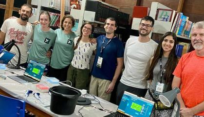 A group of scientists in a field lab.