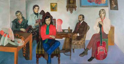 "Jokers" is a 1970 oil on canvas painting by Maija Tabaka.