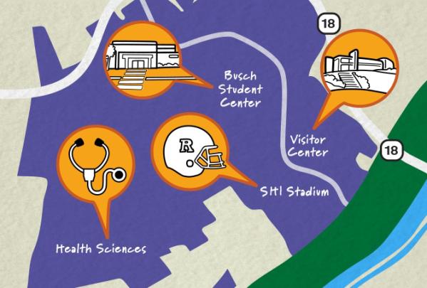 A graphic showing a map of Bush Campus 