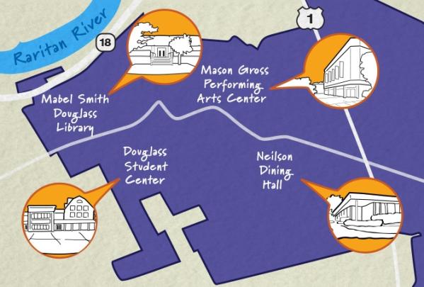 A graphic showing a map of Douglass Campus 