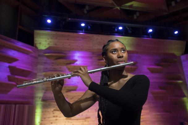 Student flutist Sana Colter performs at the Nicholas Music Center