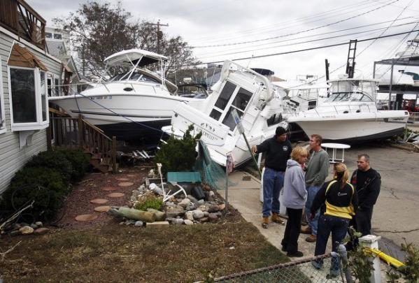 Superstorm Sandy swept a boat into a home along Sandy Hook Bay in Highlands.