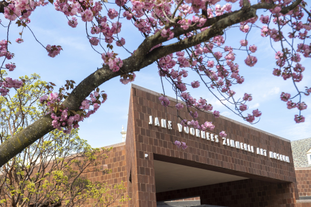 A view of emerging  blossoms outside the Jane Voorhees Zimmerli Art Museum building in New Brunswick on the College Avenue campus
