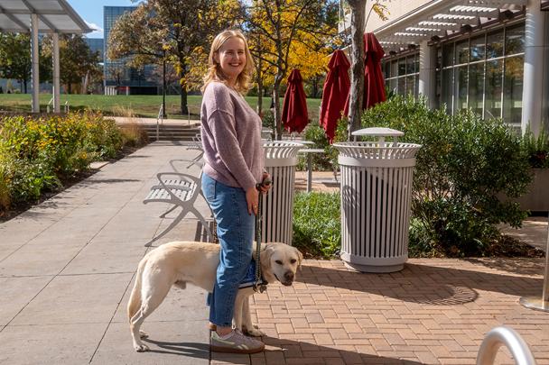 Nadia Elieff and truffle on the livingston campus