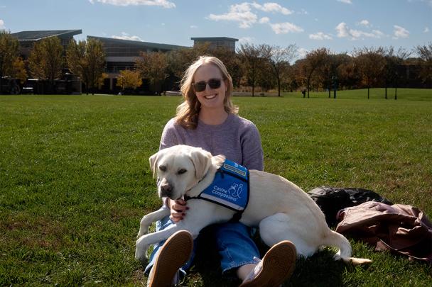 Nadia Elieff and truffle on the grass