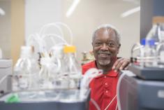 Gene Hall, professor of Chemistry and Chemical Biology, in his lab